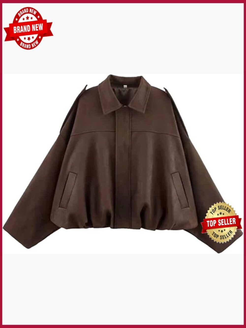 Faux Suede Bomber Jacket Cropped Oversized Lapel Pilot Moto Coat